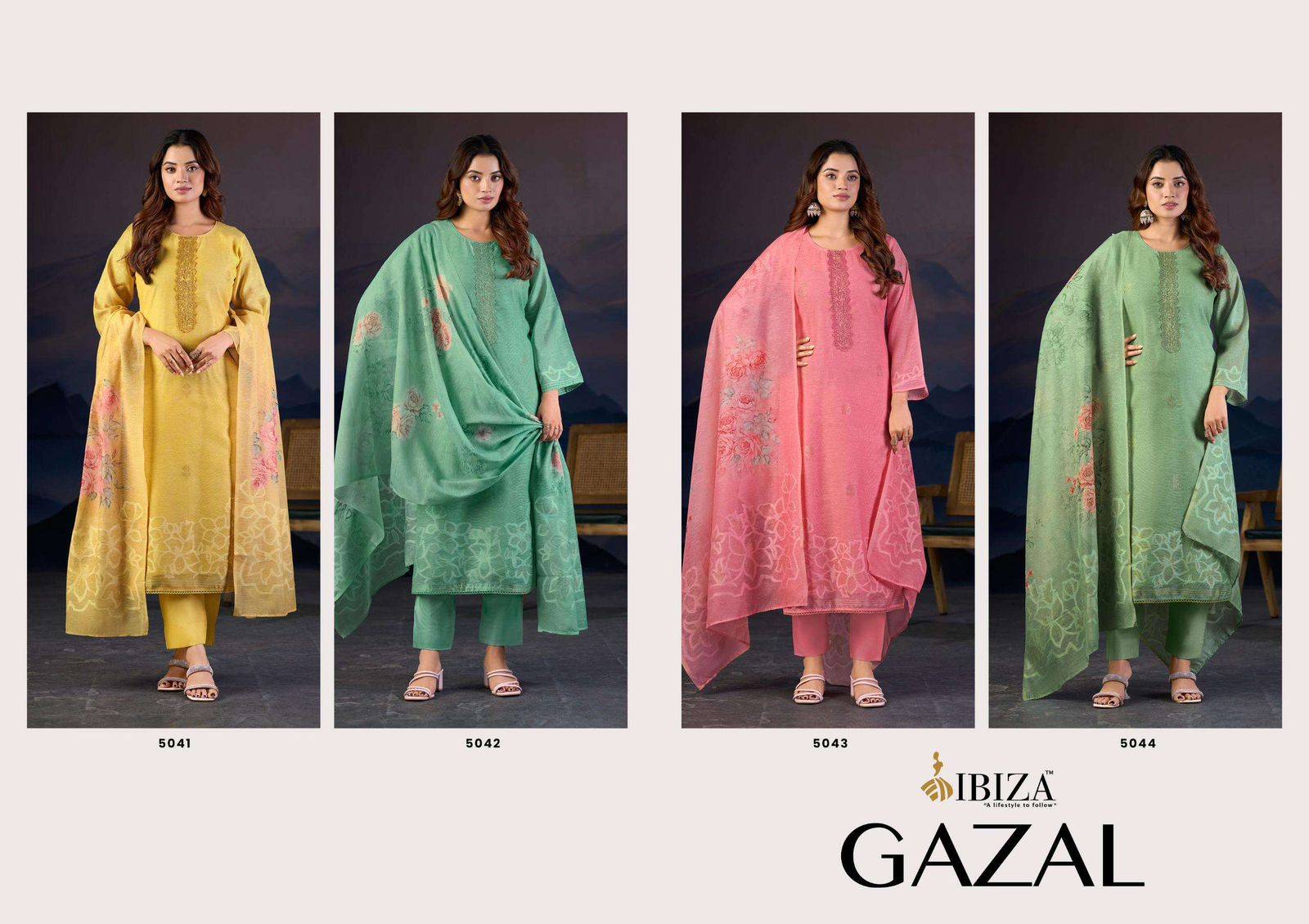 GAZAL By IBIZA 5041 To 5044 Series Beautiful Festive Suits Stylish Colorful Fancy Casual Wear JAQUARD Digital Print Dresses At Wholesale Price